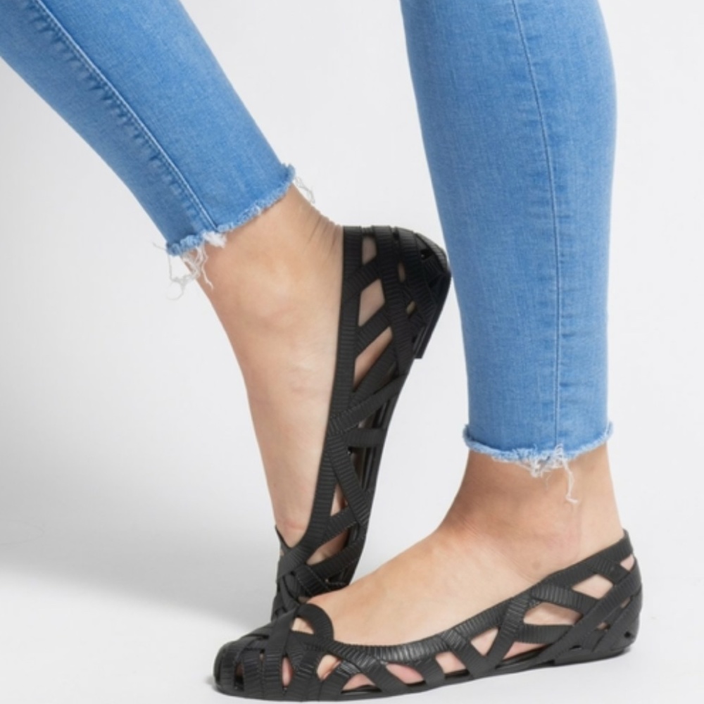 Sz 7 Black Melissa x Jason Wu Jean rubber ribbon flat